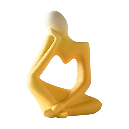 Wakects Moderner Denker Vase Denker Statue Figurine Hohles Design Resin Kunstwerk für Zuhause Büro Deko Gelb 19x13,5x9cm (B) von Wakects