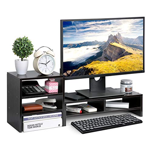 Wakects Monitorständer mit 3 Ebenen Regal, Bildschirmständer Notebooktisch Notebookständer für Zuhause Büro (Nero) von Wakects