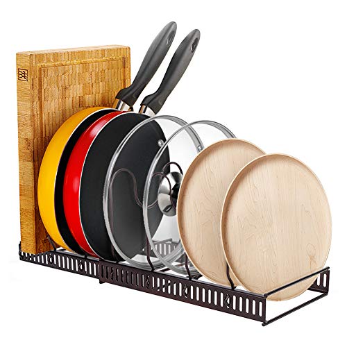 Wakects Pfannen- und Topf-Organizer mit 7 Fächern und Dehnbare Länge Ständer 30-58cm,Küchenarbeitsplatte für Pfannendeckel, Teller, Geschirr,12.8 x 7.7 x 2.6 inch von Wakects