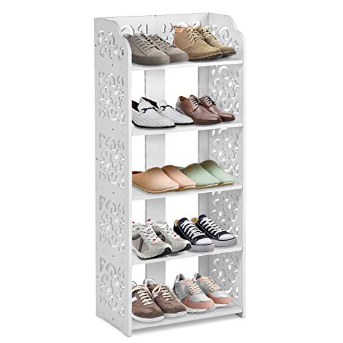 Wakects Schuhregal,Küchenregal Weiß Bücherregal 5 Böden Umwelt PVC Hollow Out Schuhregal Standregal 40 x 23 x 90 cm Schrank Schuhständer Stiefelschrank Schuhablage von Wakects