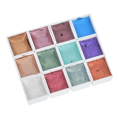 Wakects Solid, Konzentriertes Pigment-Vielseitigkeitsgebrauch, Wunderschöne Perlenfarbe, Hochpuritätstoner für Verschiedene Malstile, 12-Farben-Perlenfarbe Fester Aquarell-Pigment-Set (12 Farben von Wakects