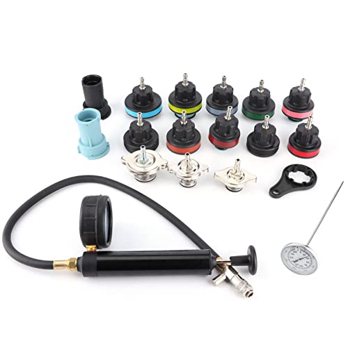 Wakects Testerkit des Autoskühlsystems 18PCS Automobilkühlsystem Druckprüfer Fahrzeugkühler -Leckdetektor mit Handpumpe für Verschiedene Modelle von Wakects