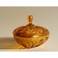 Vintage Hazel Atlas Amber Pressglas Dreieckig Konfektschale Mcm Mid-Century von WakefulEye