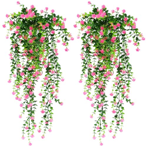 WakiHong 2 Stück Künstliche Hängepflanzen Hängeblume Blumen Kunstpflanze Hängend Künstlich Künstliche Ivy Knstpflanze für Wand Balkon Garten Hochzeit Drinnen Draußen Dekoration(Rosa). von WakiHong