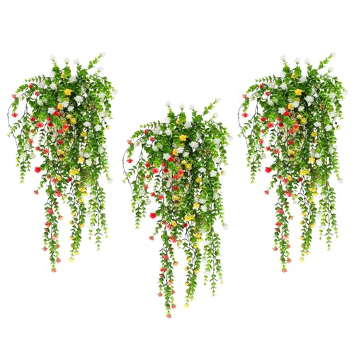 WakiHong 3 Stück Hängepflanze Künstlich Kunstblumen Hängend Kunstpflanzen Hängend,für Hauswand Drinnen und Draußen Garten Hochzeit Balkon Korbdekoration (Mehrfarbig) von WakiHong