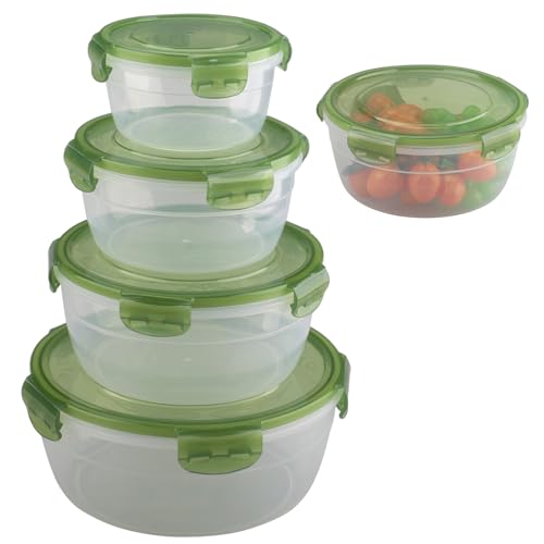 WakiHong 4 er Frischhaltedosen Set Frischhaltedosen Rund Vorratsgläser Mit Deckel,BPA-Frei,transparentem Kunststoff,für Nudeln Müsli Reis Mehl Cornflakes(2200ml+1300ml+800ml+400ml) von WakiHong