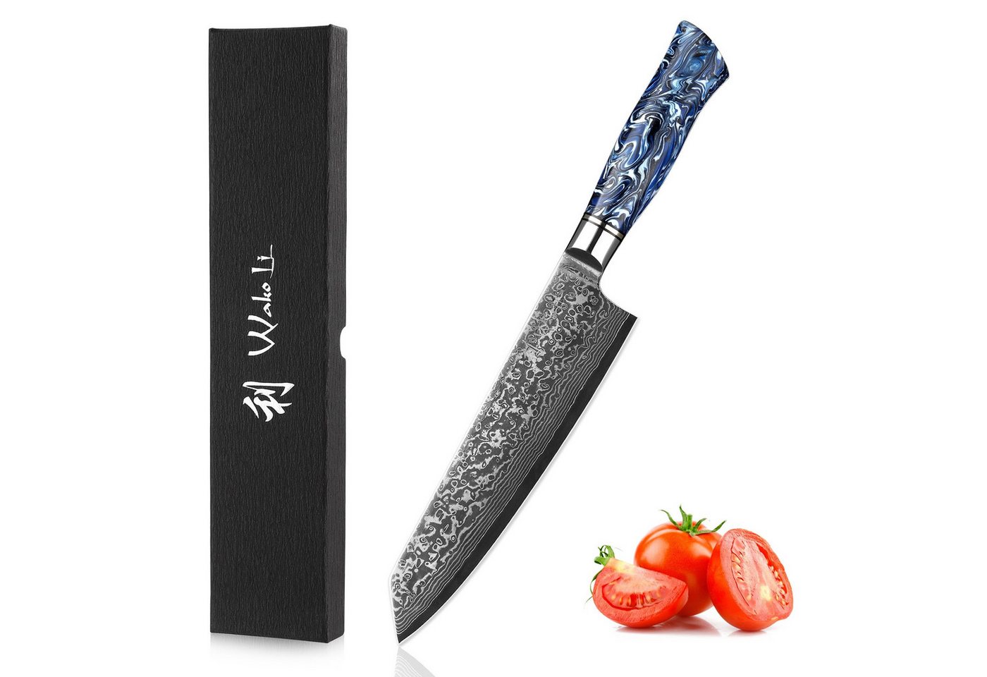 Wakoli Asiamesser Damast Chefmesser Kiritsuke Küchenmesser 20 cm Klinge Epoxidharzgriff, 67 Lagen Damaststahl, VG-10 Stahlkern von Wakoli