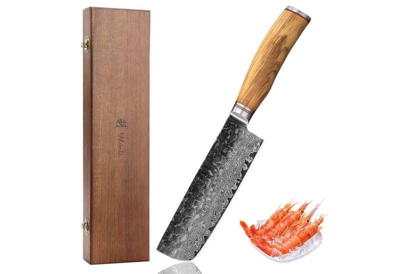 Wakoli Asiamesser Damast Nakiri I Küchenmesser Kochmesser 17 cm Klinge mit Hammerschlag, aus 67 Lagen Damaststahl, VG10 von Wakoli
