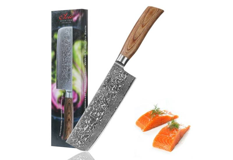 Wakoli Asiamesser EDIB Pro Nakiri Damastmesser I Kochmesser Küchenmesser I 18 cm Klinge, 67 Lagen Damaststahl, VG-10 Stahlkern von Wakoli
