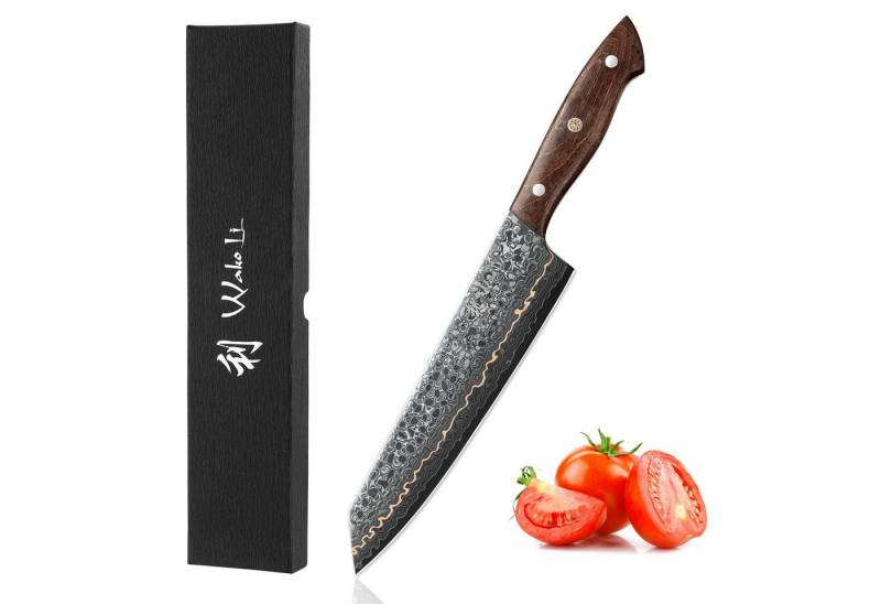 Wakoli Asiamesser Kawa Damast Kiritsuke Küchenmesser Kochmesser 20 cm Klinge mit Kupfer, Damaststahl, Kupfereinlage, VG10 von Wakoli