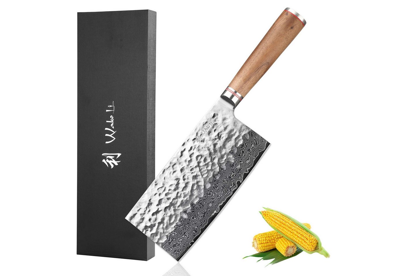 Wakoli Asiamesser Nussbaum Damastmesser Chai Dao I Kochmesser Küchenmesser 18 cm Klinge, aus 67 Lagen Damaststahl, VG-10 Stahlkern von Wakoli