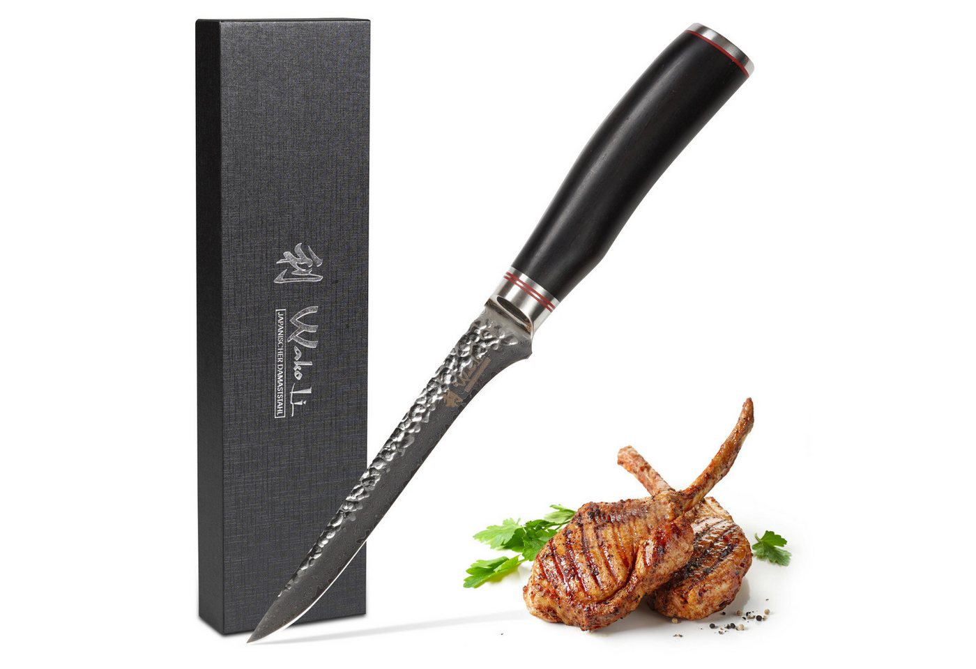 Wakoli Ausbeinmesser EBO Damast Tranchiermesser Küchenmesser Kochmesser 16 cm Klinge, aus 67 Lagen Damaststahl, VG10 Kern Wakoli Ausbeinmesser EBO Damast Tranchiermesser Küchenmesser Kochmesser 16 cm Klinge, aus 67 Lagen Damaststahl, VG10 Kern von Wakoli