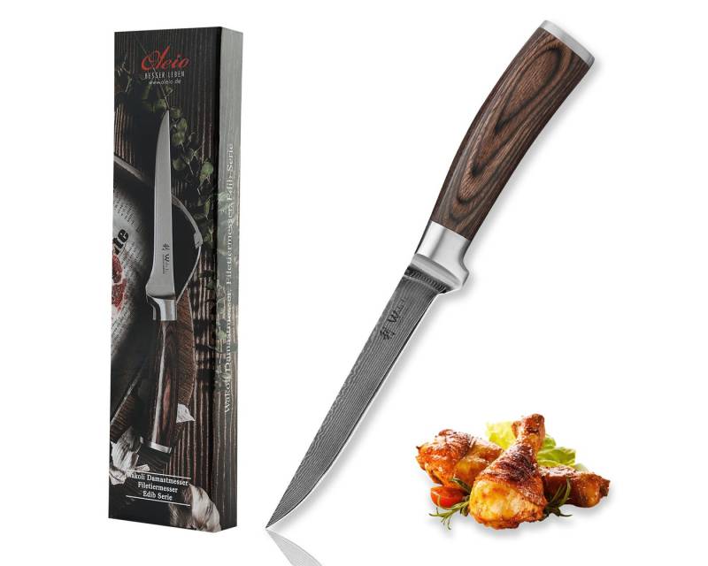 Wakoli Ausbeinmesser EDIB Damast Ausbeinmesser I Kochmesser Küchenmesser I 14,5cm Klinge, VG10 Kern, 67 Lagen Damaststahl, Pakkaholzgriff, inkl. Geschenkbox von Wakoli