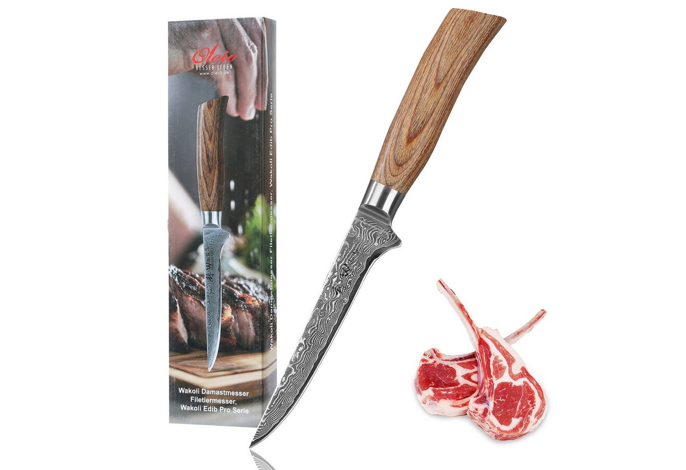 Wakoli Ausbeinmesser EDIB Pro Damast Filetiermesser I Kochmesser Küchenmesser I 14cm Klinge, 67 Lagen Damaststahl, VG-10 Stahlkern von Wakoli