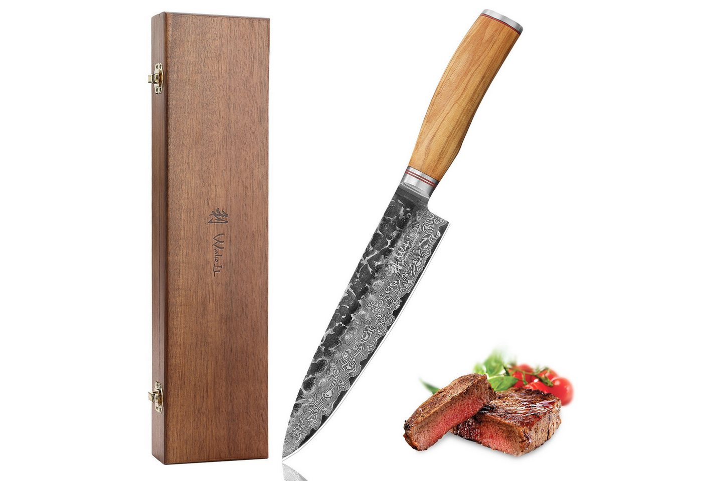 Wakoli Damastmesser Damast Chefmesser Küchenmesser Kochmesser 20cm Klinge mit Hammerschlag, aus 67 Lagen Damaststahl, VG10 von Wakoli