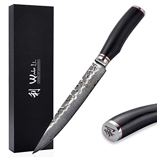 Wakoli EBO Premium Fleischmesser mit 20 cm Klinge und Hammerschlag gefertigt aus 67 Lagen echtem Damaststahl mit schwarzem Eichenholzgriff I Damastmesser Küchenmesser und Profi Kochmesser Wakoli EBO Premium Fleischmesser mit 20 cm Klinge und Hammerschlag gefertigt aus 67 Lagen echtem Damaststahl mit schwarzem Eichenholzgriff I Damastmesser Küchenmesser und Profi Kochmesser von Wakoli