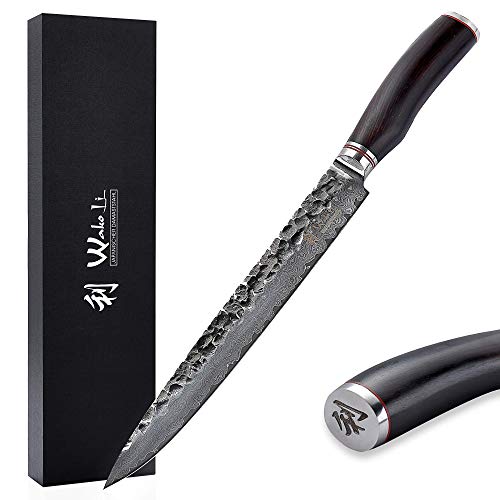 Wakoli EBO Fleischmesser 25 cm Klinge aus 67 Lagen VG10-Damaststahl, Härte 60 ± 2 HRC, Hammerschlag-Finish, ergonomischer Griff aus schwarzem Holz, Küchenmesser für Fleisch, Fisch & BBQ in Geschenkbox Wakoli EBO Fleischmesser 25 cm Klinge aus 67 Lagen VG10-Damaststahl, Härte 60 ± 2 HRC, Hammerschlag-Finish, ergonomischer Griff aus schwarzem Holz, Küchenmesser für Fleisch, Fisch & BBQ in Geschenkbox von Wakoli