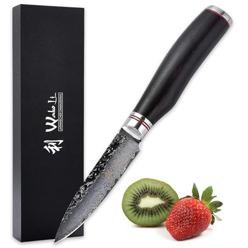 Wakoli EBO Officemesser 9,0 cm Klinge aus 67 Lagen Damaststahl mit VG10‑Kern, Hammerschlag‑Finish, Griff aus schwarzem Eichenholz, ausgewogene Balance – Damast Küchenmesser in Geschenkbox Wakoli EBO Officemesser 9,0 cm Klinge aus 67 Lagen Damaststahl mit VG10‑Kern, Hammerschlag‑Finish, Griff aus schwarzem Eichenholz, ausgewogene Balance – Damast Küchenmesser in Geschenkbox von Wakoli