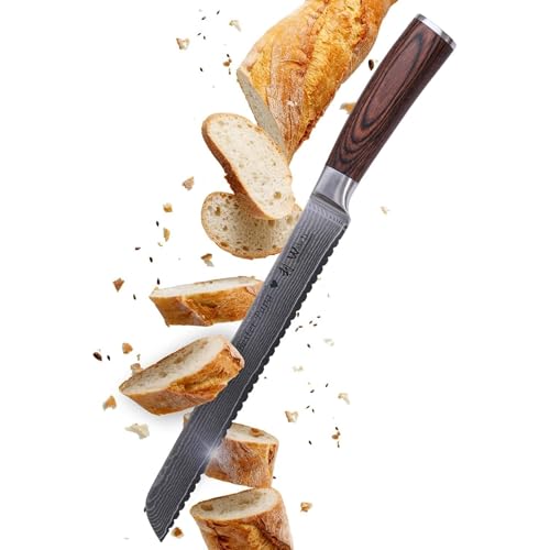 Wakoli EDIB Damast Brotmesser mit Gravur – Personalisiertes Brotmesser, 23 cm Wellenschliff-Klinge aus 67 Lagen Damaststahl (VG10-Kern), Pakkaholzgriff – Küchenmesser Geschenk, Geschenkverpackung von Wakoli