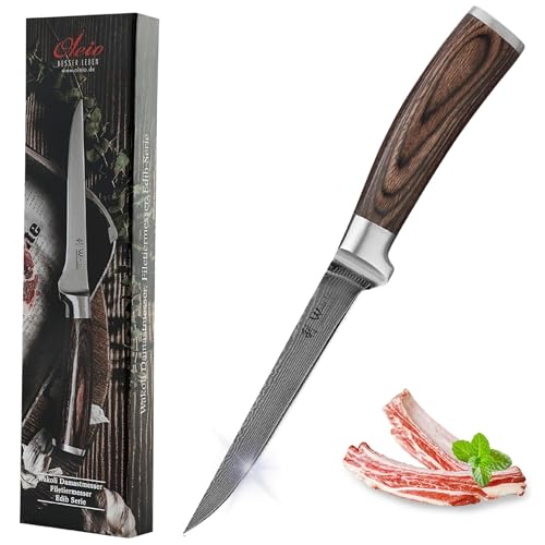Wakoli EDIB Filetiermesser Damast mit 14,5 cm Klinge aus 67 Lagen VG10-Kernstahl Ausbeinmesser Fisch Fleischermesser Profi Tranchiermesser Gekrösemesser Geschenk Angler in Geschenkbox von Wakoli