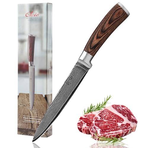 Wakoli EDIB Fleischmesser Damast mit 18 cm Klinge VG10-Kern Tranchiermesser Filetiermesser Fisch Grillmesser BBQ Messer Bratenmesser Geschenk Küche scharfes Küchenmesser in Geschenkbox von Wakoli