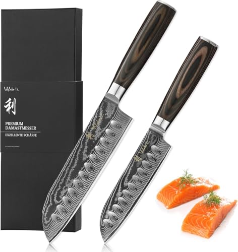 Wakoli EDIB Essentials 2er Damast Küchenmesser Set - 12cm & 18cm Santoku Messer aus 67 Lagen Damaststahl - Pakkaholzgriff - Inklusive Geschenkbox & Fingerschutz - Profi Kochmesser Wakoli EDIB Essentials 2er Damast Küchenmesser Set - 12cm & 18cm Santoku Messer aus 67 Lagen Damaststahl - Pakkaholzgriff - Inklusive Geschenkbox & Fingerschutz - Profi Kochmesser von Wakoli