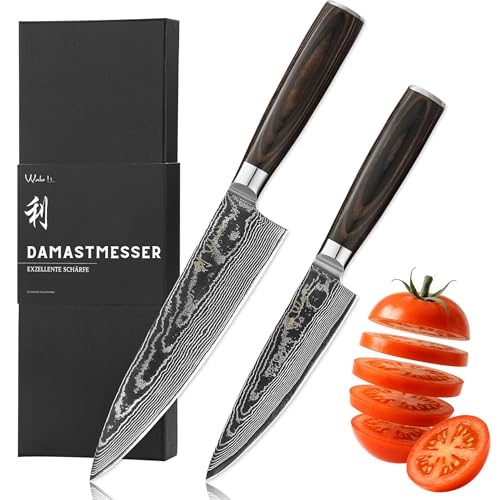 Wakoli EDIB Essentials Santoku Messer Küchenmesser Set (2-teilig) 30 & 24 cm Damastmesser aus 67 Lagen Damaststahl mit Pakkaholzgriff Gemüsemesser inkl. Geschenkbox Wakoli EDIB Essentials Santoku Messer Küchenmesser Set (2-teilig) 30 & 24 cm Damastmesser aus 67 Lagen Damaststahl mit Pakkaholzgriff Gemüsemesser inkl. Geschenkbox von Wakoli