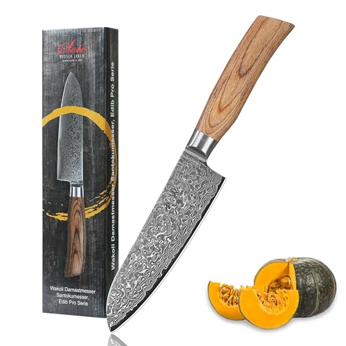 Wakoli EDIB Pro Damast Santoku Messer – 16 cm Klinge aus 67 Lagen Damaststahl mit VG10-Kern, ergonomischer Pakkaholzgriff, Küchenmesser für Fleisch, Fisch & Gemüse, in Geschenkbox von Wakoli