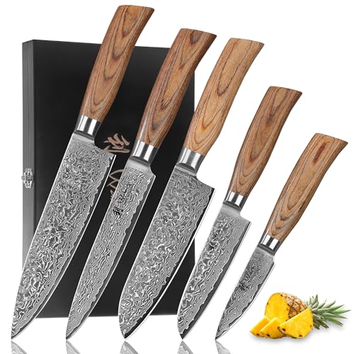Wakoli EDIB Pro Damastmesser-Set | 5-teilig, 8–20 cm aus 67 Lagen Damaststahl mit VG10-Kern | ergonomischer Pakkaholzgriff | für Fleisch, Fisch & Gemüse | in Holzbox für Profi- & Hobbyköche Wakoli EDIB Pro Damastmesser-Set | 5-teilig, 8–20 cm aus 67 Lagen Damaststahl mit VG10-Kern | ergonomischer Pakkaholzgriff | für Fleisch, Fisch & Gemüse | in Holzbox für Profi- & Hobbyköche von Wakoli