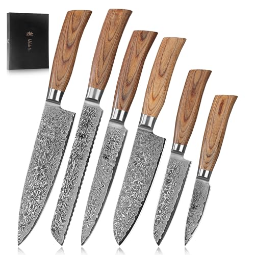 Wakoli EDIB Pro Premium 6er Damastmesser-Set mit Holzbox – Küchenmesserset mit 8–20 cm Klingen aus 67 Lagen Damaststahl und Pakkaholzgriffen – Profi Messerset für Köche Wakoli EDIB Pro Premium 6er Damastmesser-Set mit Holzbox – Küchenmesserset mit 8–20 cm Klingen aus 67 Lagen Damaststahl und Pakkaholzgriffen – Profi Messerset für Köche von Wakoli