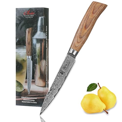 Wakoli EDIB Pro Premium Damast Allzweckmesser mit 12 cm Klinge gefertigt aus 67 Lagen echtem Damaststahl mit Pakkaholzgriff I Damastmesser Küchenmesser und Profi Kochmesser von Wakoli