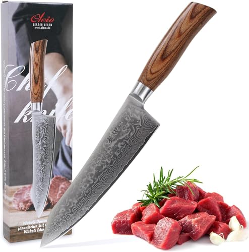 Wakoli EDIB Pro Premium Kiritsuke Chefmesser mit 20 cm Klinge gefertigt aus 67 Lagen echtem Damaststahl mit Pakkaholzgriff I Damastmesser Küchenmesser und Profi Kochmesser von Wakoli