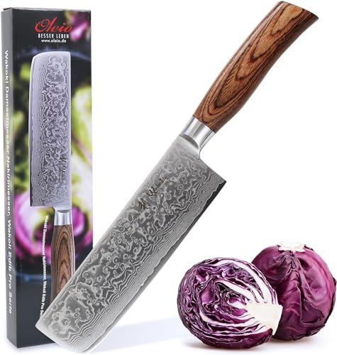 Wakoli EDIB Pro Premium Nakiri Messer mit 18 cm Klinge gefertigt aus 67 Lagen echtem Damaststahl mit Pakkaholzgriff I Damastmesser Küchenmesser und Profi Kochmesser von Wakoli