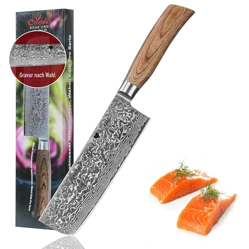Wakoli EDIB Pro Damast Nakiri Messer mit Gravur – Personalisiertes Gemüsemesser, 18 cm Klinge aus 67 Lagen Damaststahl (VG10-Kern), ergonomischer Pakkaholzgriff – Profi Küchenmesser in Geschenkbox von Wakoli