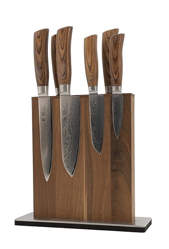 Wakoli EDIB Pro Premium 6er Damastmesser-Set mit Messerblock I 8-20 cm Klingen gefertigt aus 67 Lagen echtem Damaststahl mit Pakkaholzgriff und Holzbox I Küchenmesserset mit magnetischem Messerblock von Wakoli