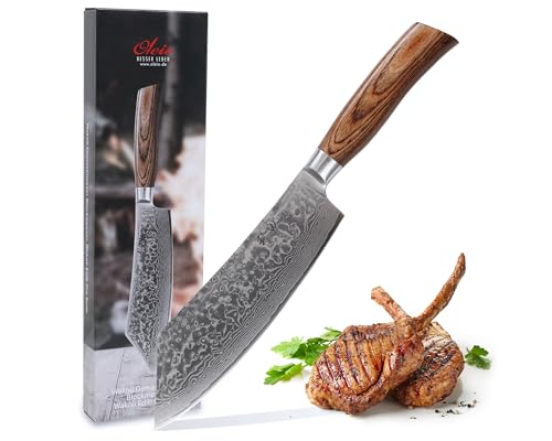 Wakoli EDIB Pro Premium BBQ- und Blockmesser mit 20 cm Klinge gefertigt aus 67 Lagen echtem Damaststahl mit Pakkaholzgriff I Damastmesser Küchenmesser und Profi Kochmesser von Wakoli