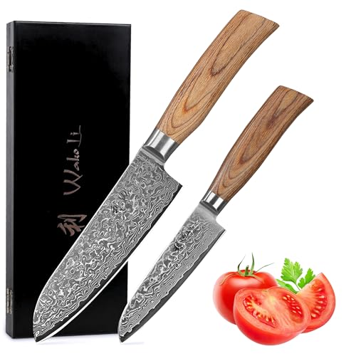 Wakoli Edib Pro Premium 2er Santoku Damastmesser-Set mit 11 und 16 cm Klingen gefertigt 67 Lagen echtem Damaststahl mit Pakkaholzgriff I Damastmesser Küchenmesserset und Profi Kochmesser Wakoli Edib Pro Premium 2er Santoku Damastmesser-Set mit 11 und 16 cm Klingen gefertigt 67 Lagen echtem Damaststahl mit Pakkaholzgriff I Damastmesser Küchenmesserset und Profi Kochmesser von Wakoli