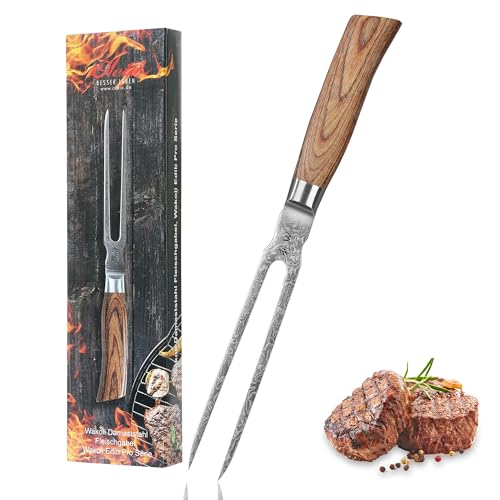Wakoli EDIB Pro Damast Tranchiergabel – 18 cm Zinken aus 67 Lagen Damaststahl mit VG10-Kern, ergonomischer Pakkaholzgriff, Fleischgabel für Braten & Grill, Profi-Küchenzubehör in Geschenkbox von Wakoli