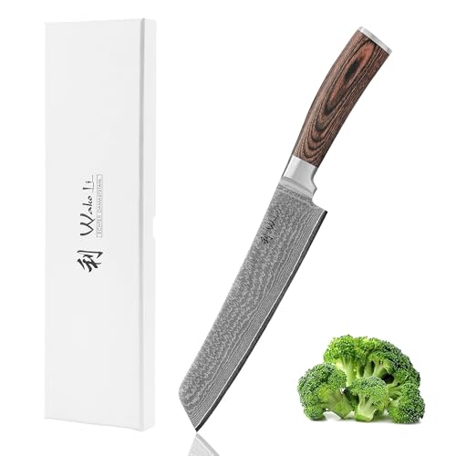 Wakoli EDIB Tanto Damastmesser – 20 cm Chefmesser Klinge aus 67 Lagen Damaststahl mit VG10-Kern, Profi Küchenmesser mit Pakkaholzgriff, Scharfes Messer für Fleisch, Fisch & Gemüse in Geschenkbox von Wakoli