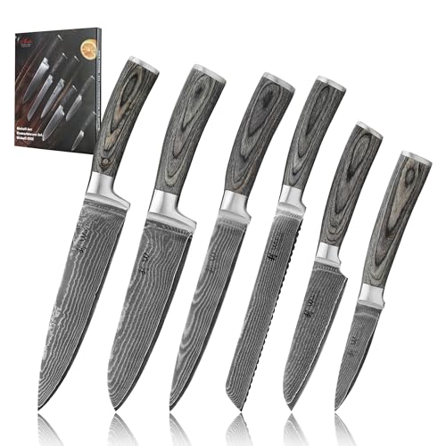 Wakoli Edis Damastmesser-Set | 6-teilig, 8–20 cm aus 67 Lagen Damaststahl mit VG10-Kern | ergonomische Pakkaholzgriffe | für Fleisch, Fisch & Gemüse | in eleganter Geschenkbox für Hobby- & Profiköche Wakoli Edis Damastmesser-Set | 6-teilig, 8–20 cm aus 67 Lagen Damaststahl mit VG10-Kern | ergonomische Pakkaholzgriffe | für Fleisch, Fisch & Gemüse | in eleganter Geschenkbox für Hobby- & Profiköche von Wakoli