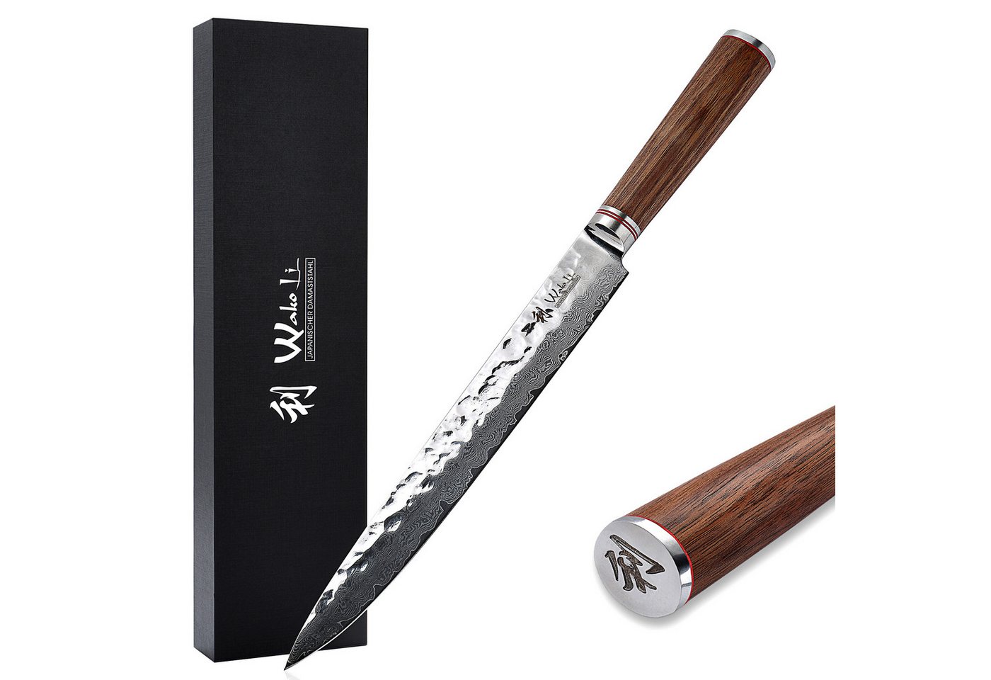 Wakoli Fleischmesser Nussbaum Damast Fleischmesser I Müchenmesser Kochmeser I 25 cm Klinge, aus 67 Lagen Damaststahl, VG10 Kern von Wakoli