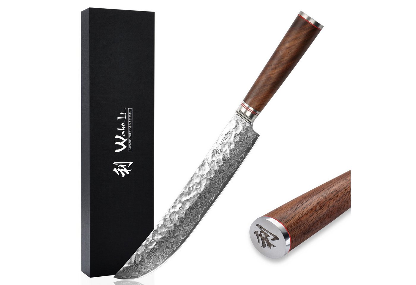 Wakoli Fleischmesser Nussbaum Damast Tranchiermesser I KochmesserKüchenmesser 25 cm Klinge, aus 67 Lagen Damaststahl, VG10 Kern von Wakoli