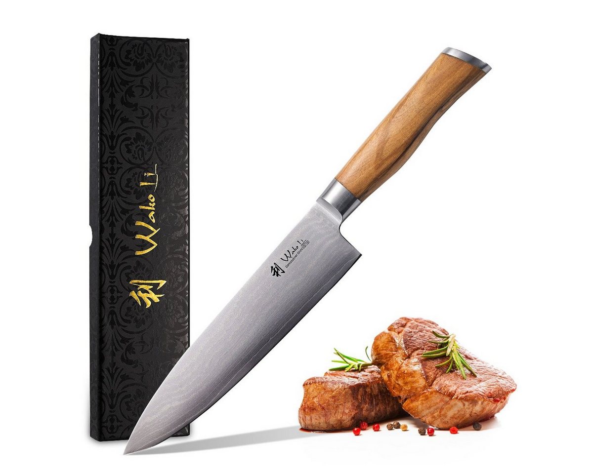 Wakoli Kochmesser Wakoli Damast Chefmesser Klingenlänge 20,00 cm mit Olivenholzgriff von Wakoli