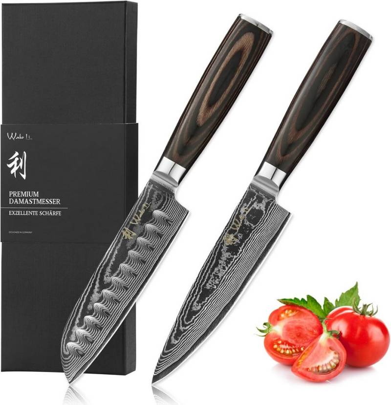 Wakoli Messer-Set EDIB Essentials 2er Damastmesser-Set mit Pakkaholzgriffen (Damastmesser mit Geschenkbox, 2-tlg), 67 Lagen Damaststahl, VG-10 Stahlkern von Wakoli