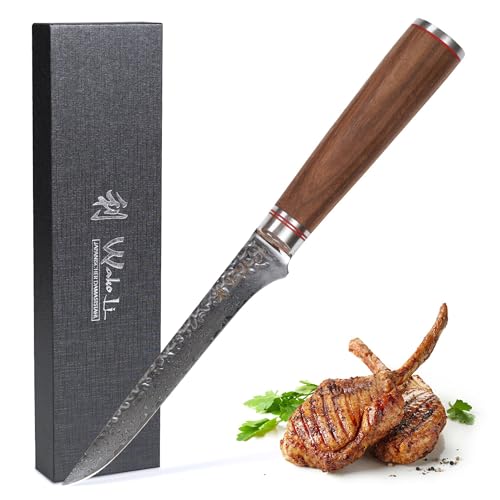 Wakoli Nussbaum Damast Filetier- und Ausbeinmesser – 16,5 cm Klinge aus 67 Lagen Damaststahl mit VG10-Kern, ergonomischer Nussbaumholzgriff, Damastmesser für Fisch & Fleisch, in Geschenkbox von Wakoli