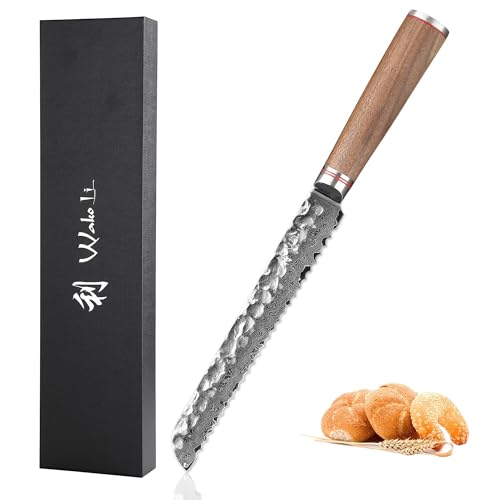 Wakoli Nussbaum Premium Brotmesser mit 20 cm Klinge gefertigt aus 67 Lagen echtem Damaststahl mit Nussbaumholzgriff I Damastmesser Küchenmesser und Profi Kochmesser Wakoli Nussbaum Premium Brotmesser mit 20 cm Klinge gefertigt aus 67 Lagen echtem Damaststahl mit Nussbaumholzgriff I Damastmesser Küchenmesser und Profi Kochmesser von Wakoli