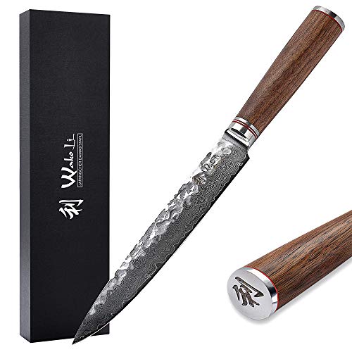 Wakoli Nussbaum Premium Fleischmesser mit 20 cm Klinge gefertigt aus 67 Lagen echtem Damaststahl mit Nussbaumholzgriff I Damastmesser Küchenmesser und Profi Kochmesser Wakoli Nussbaum Premium Fleischmesser mit 20 cm Klinge gefertigt aus 67 Lagen echtem Damaststahl mit Nussbaumholzgriff I Damastmesser Küchenmesser und Profi Kochmesser von Wakoli