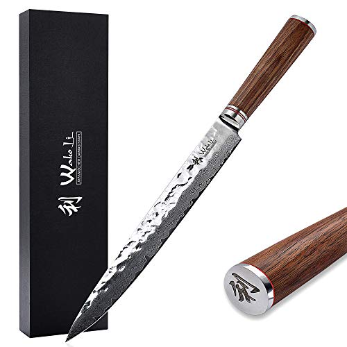 Wakoli Nussbaum Premium Fleischmesser mit 25 cm Klinge gefertigt aus 67 Lagen echtem Damaststahl mit Nussbaumholzgriff I Damastmesser Küchenmesser und Profi Kochmesser Wakoli Nussbaum Premium Fleischmesser mit 25 cm Klinge gefertigt aus 67 Lagen echtem Damaststahl mit Nussbaumholzgriff I Damastmesser Küchenmesser und Profi Kochmesser von Wakoli
