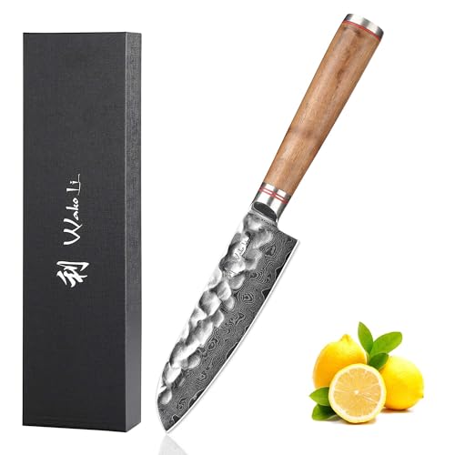 Wakoli Nussbaum Damast Kleines Santokumesser | 12 cm Klinge aus 67 Lagen Damaststahl mit VG10-Kern | ergonomischer Nussbaumgriff | für Gemüse, Fleisch & Sushi | in Geschenkbox für Profi- & Hobbyköche Wakoli Nussbaum Damast Kleines Santokumesser | 12 cm Klinge aus 67 Lagen Damaststahl mit VG10-Kern | ergonomischer Nussbaumgriff | für Gemüse, Fleisch & Sushi | in Geschenkbox für Profi- & Hobbyköche von Wakoli