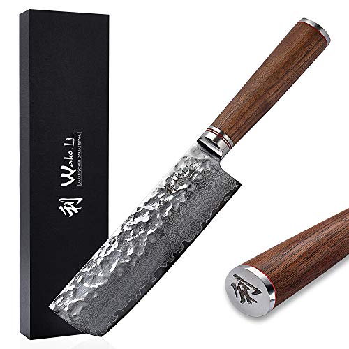 Wakoli Nussbaum Premium Nakirimesser mit 22,5 cm Klinge gefertigt aus 67 Lagen echtem Damaststahl mit Nussbaumholzgriff I Damastmesser Küchenmesser und Profi Kochmesser Wakoli Nussbaum Premium Nakirimesser mit 22,5 cm Klinge gefertigt aus 67 Lagen echtem Damaststahl mit Nussbaumholzgriff I Damastmesser Küchenmesser und Profi Kochmesser von Wakoli